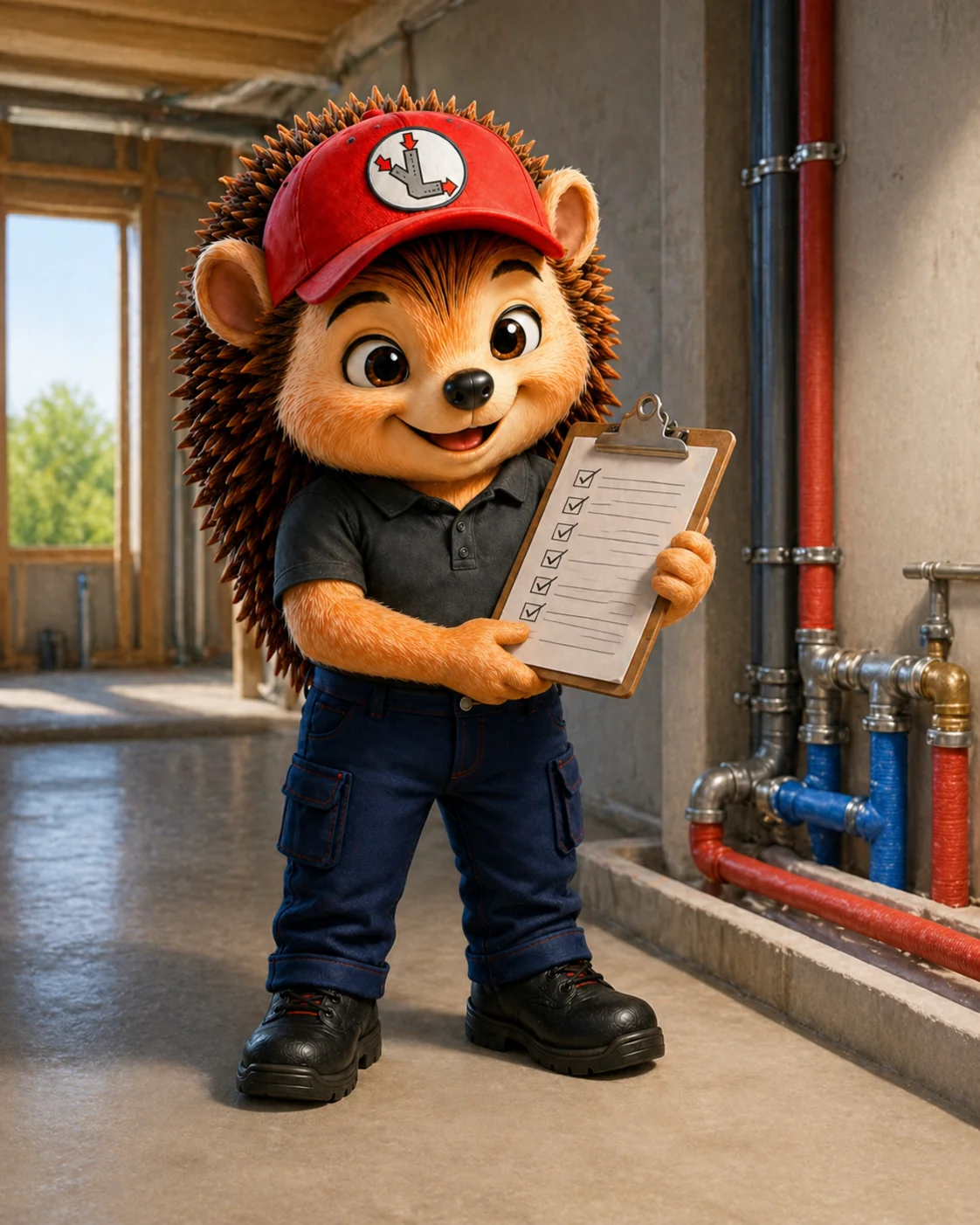 Hérisson technicien Expert Canalisations contrôlant les canalisations en fin de chantier