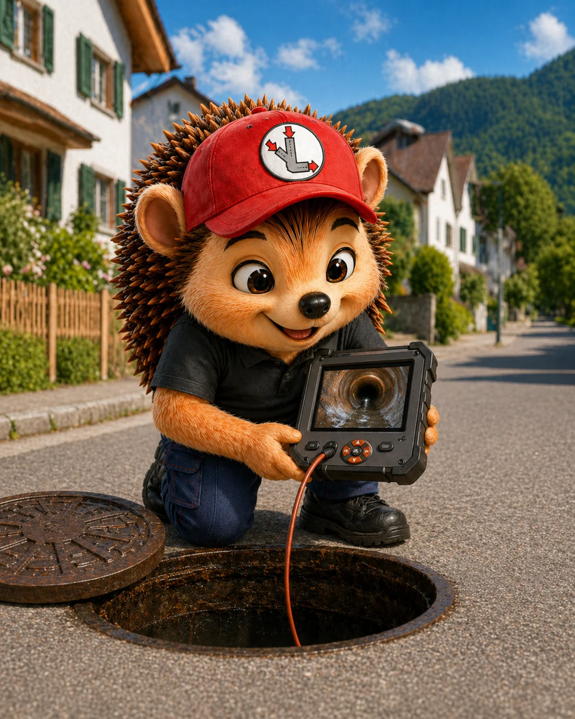 Hérisson technicien Expert Canalisations inspectant une canalisation avec caméra HD